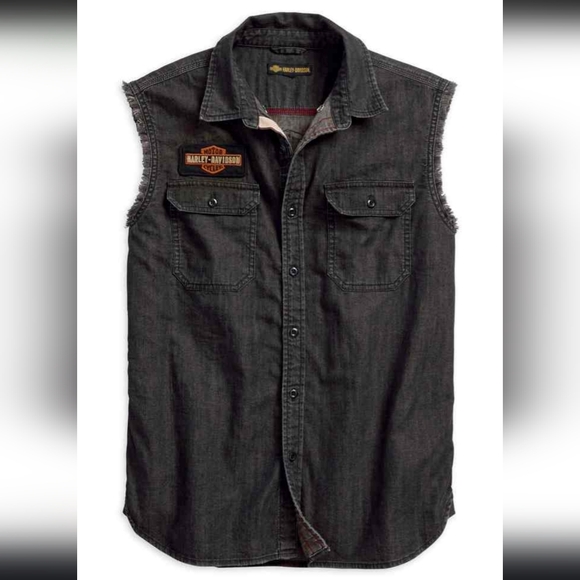 Harley-Davidson Other - Harley-Davidson Black Denim Raw Edge Sleeveless Shirt Men's Size XL